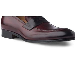 Greg Penny Loafer Dress Shoes in Diablo Antique and Dark Grey Italian Leather